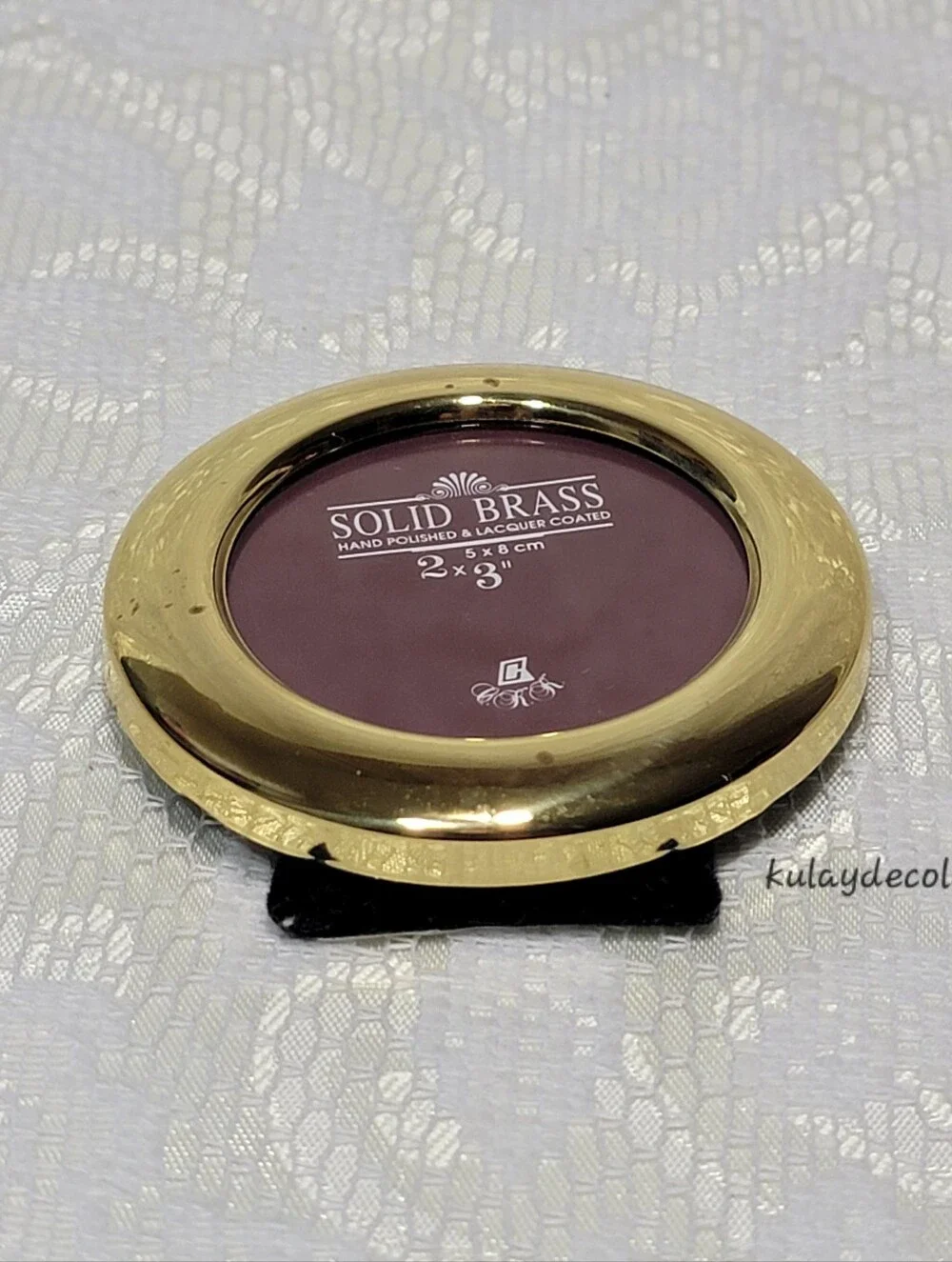 Vintage Solid Brass Round Picture Frame Hand Polished Lacquer Coated Easel Back